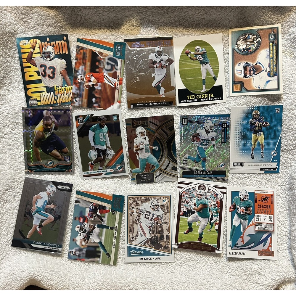 Lot of 15 Miami Dolphins Panini Football Trading Cards (Z1)